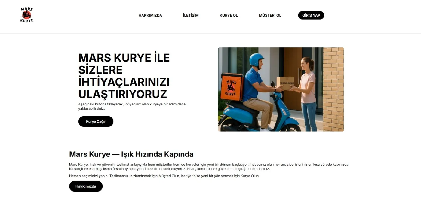 Mars Kurye v1 ana sayfası